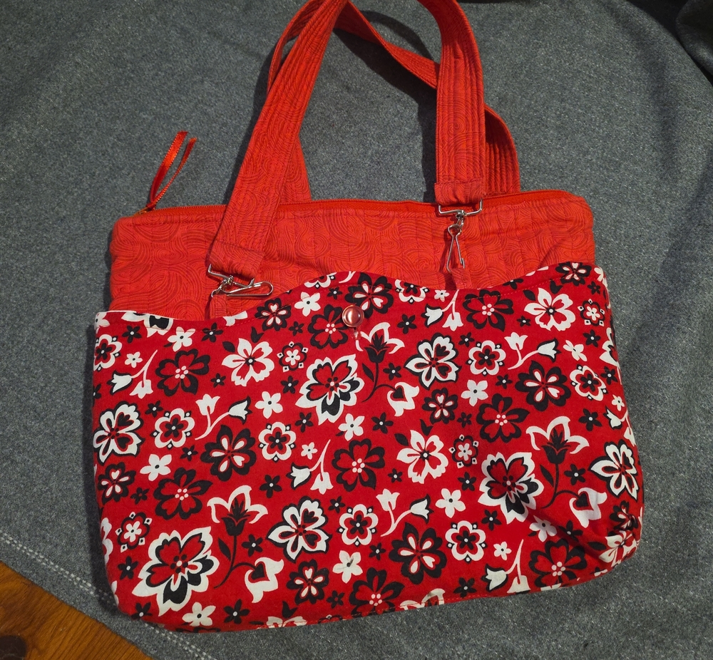 Red Floral Tote Bag - Lightweight Women's Handbag
